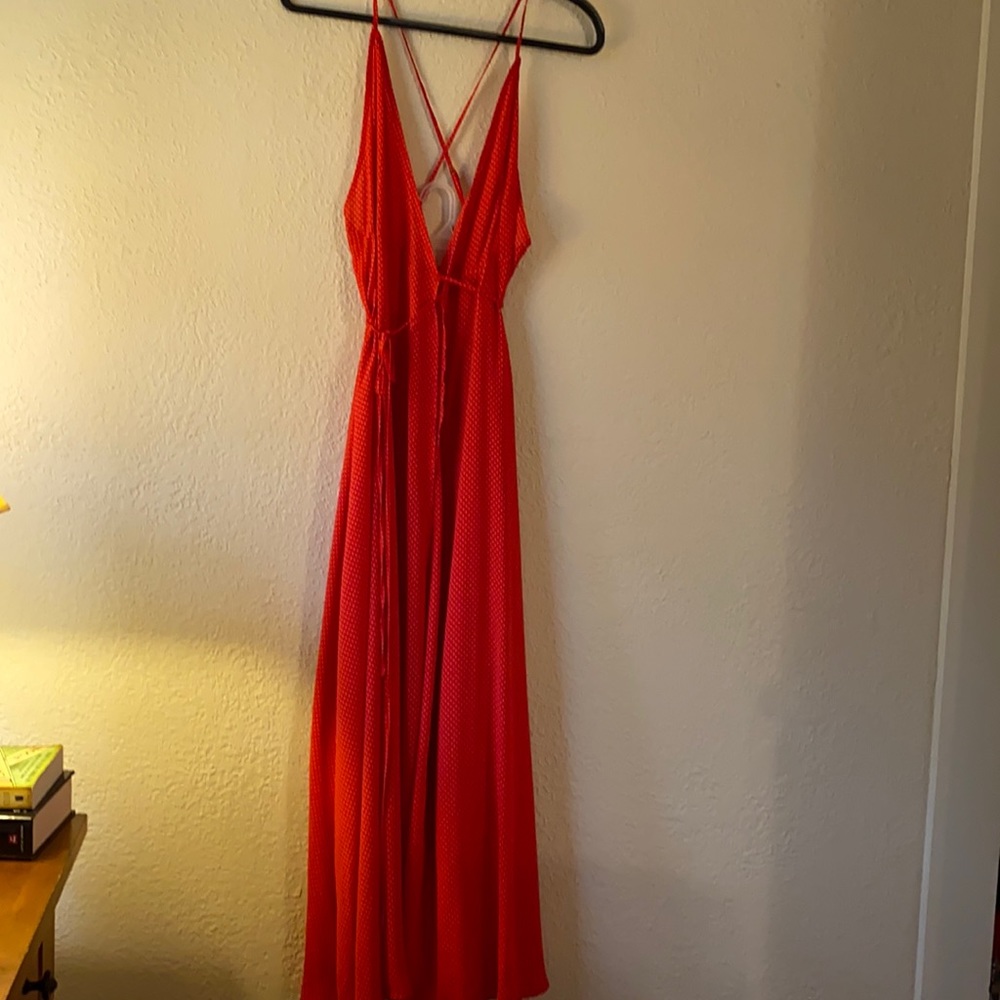 Red polka dot maxi dress